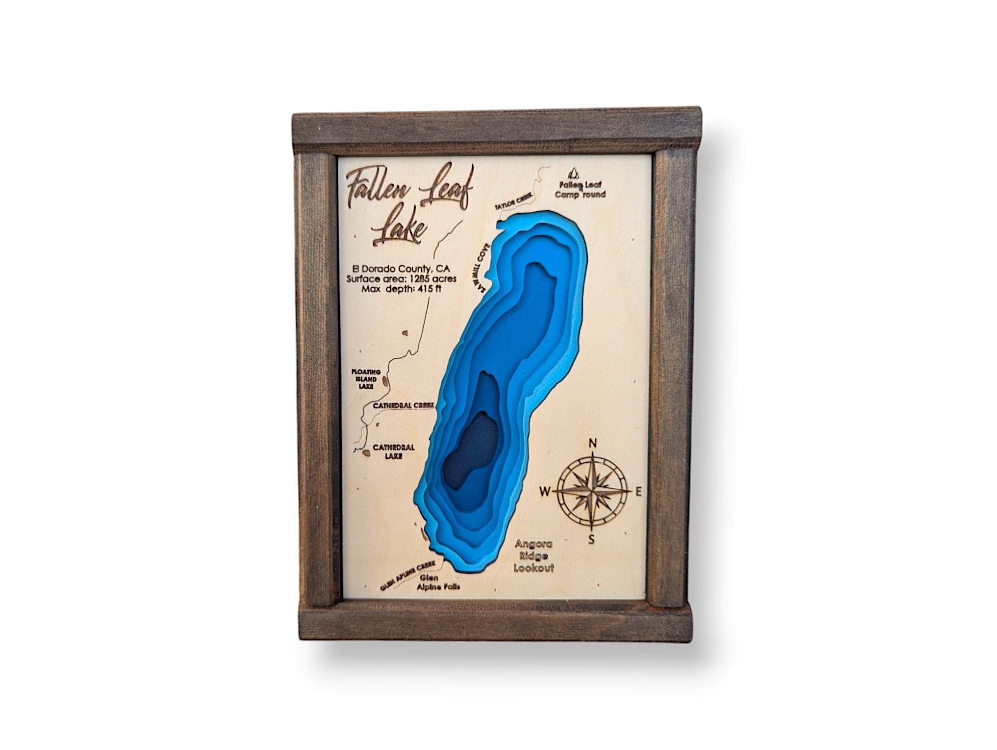 Shadowpine Custom Order | Fallen Leaf Lake Art | Fallen Leaf Bathymetry Map | Various Sizes