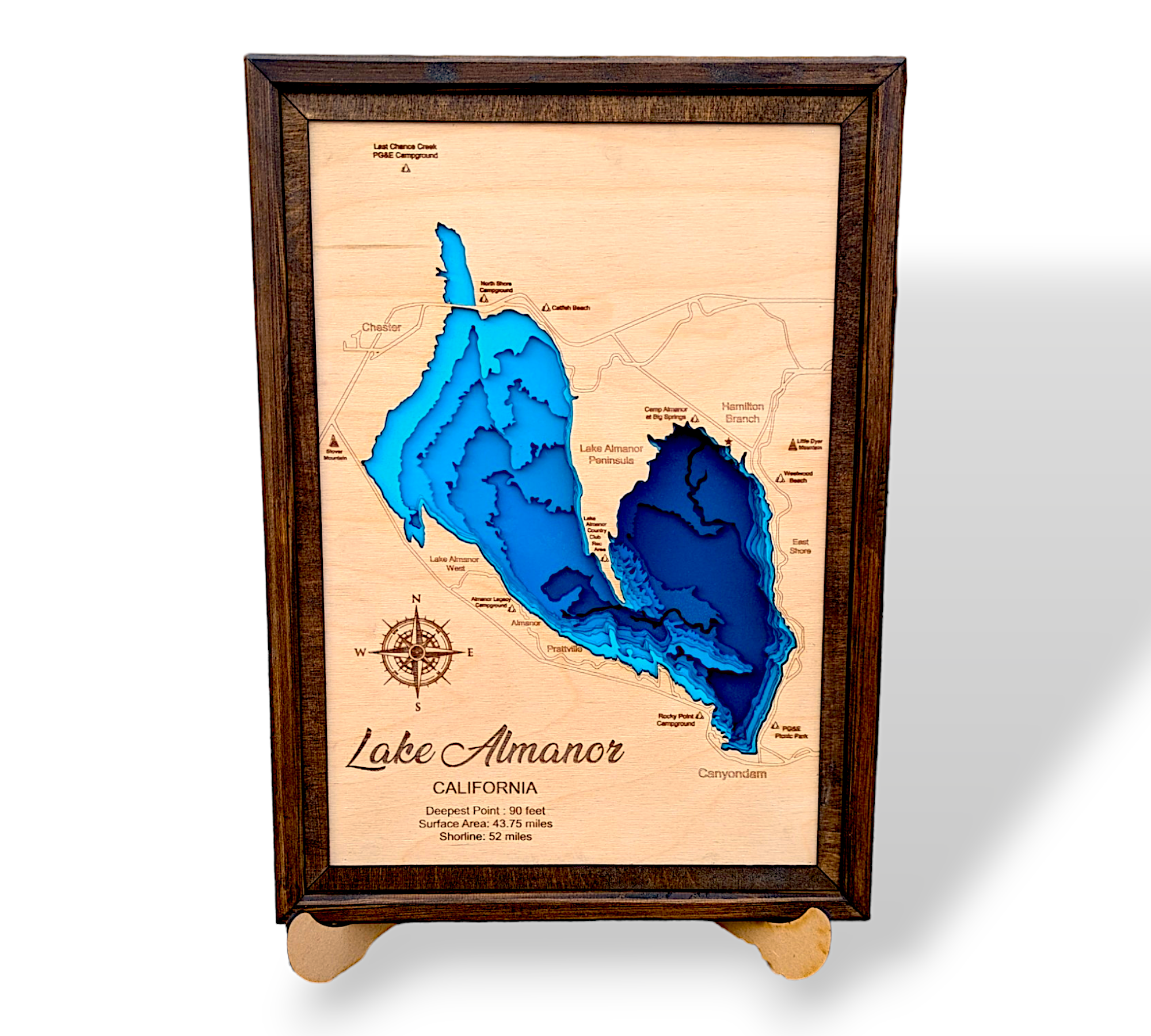 Shadowpine Custom Order | Lake Almanor Art | Almanor Bathymetry Map | Various Sizes