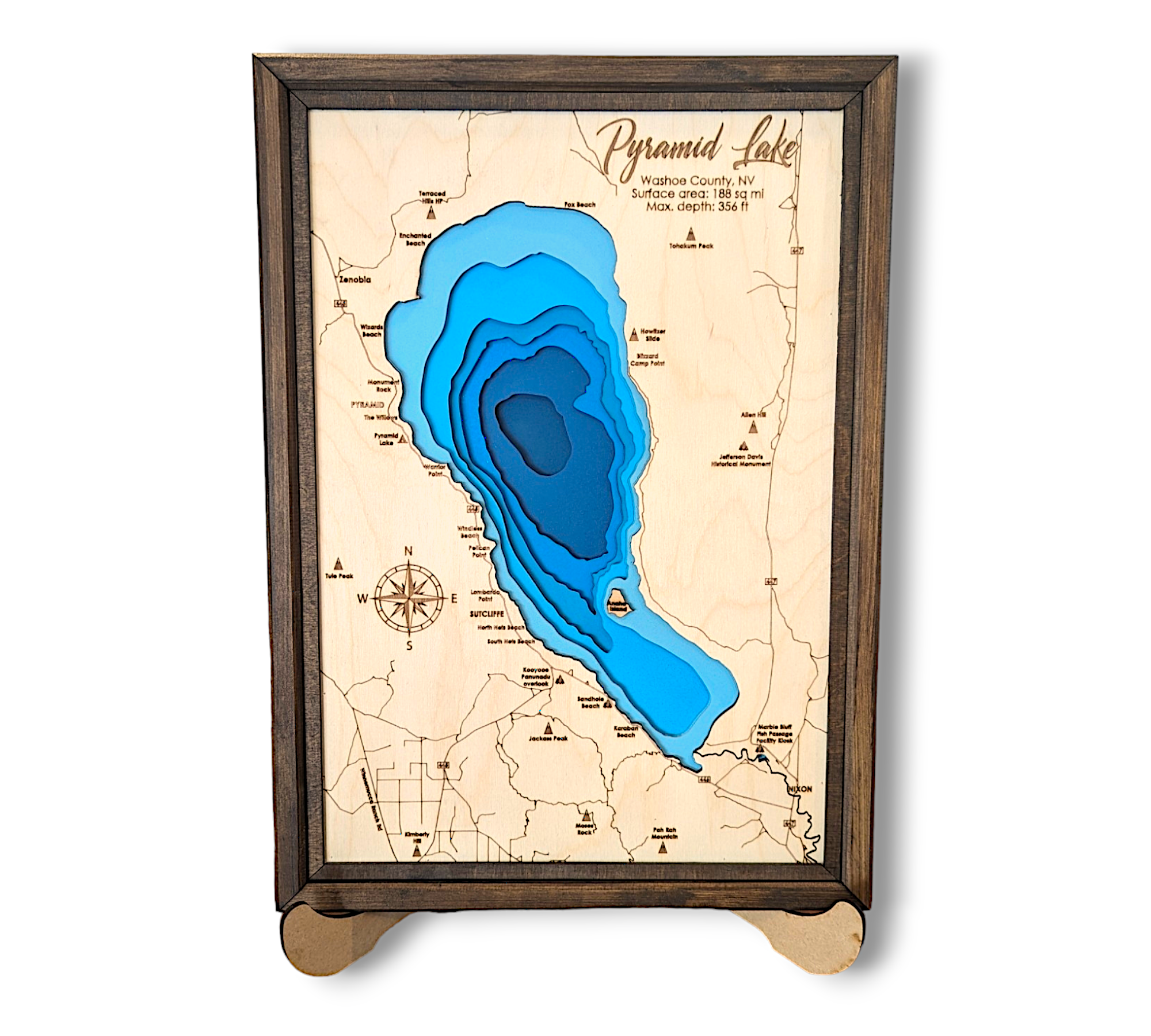 Shadowpine Custom Order | Pyramid Lake Art | Pyramid Lake Bathymetry Map | Various Sizes