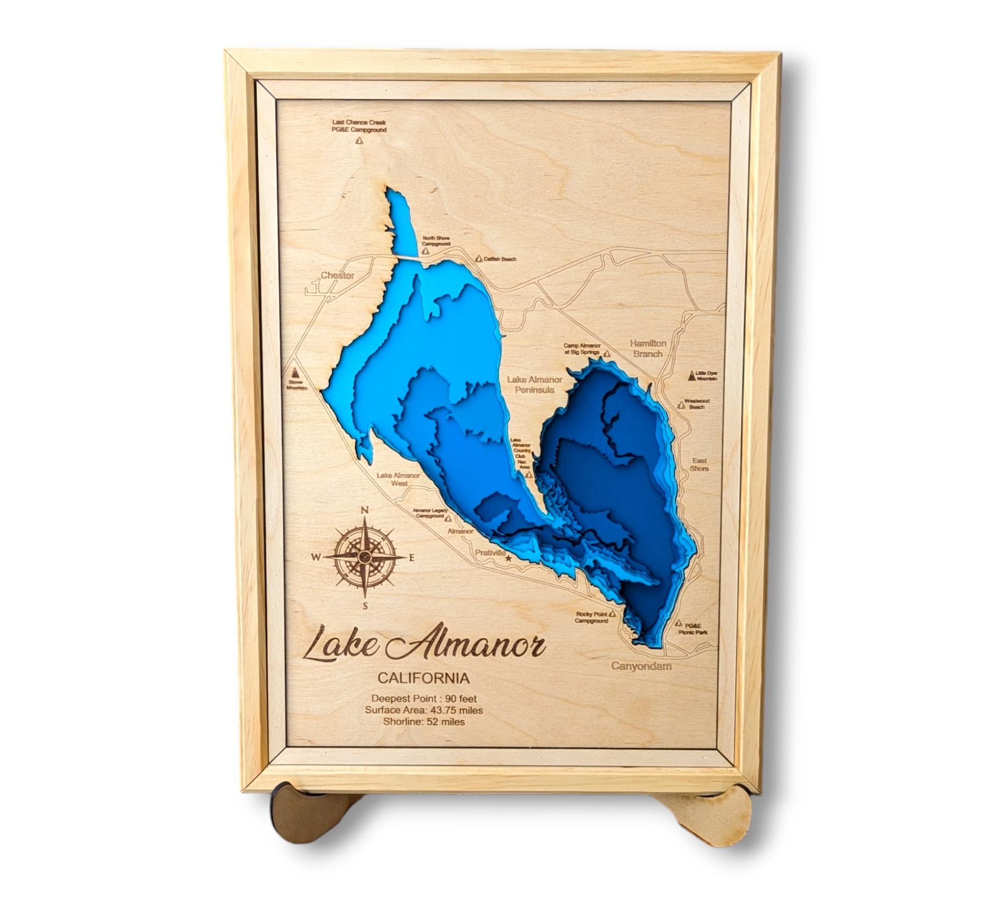 Shadowpine Custom Order | Lake Almanor Art | Almanor Bathymetry Map | Various Sizes