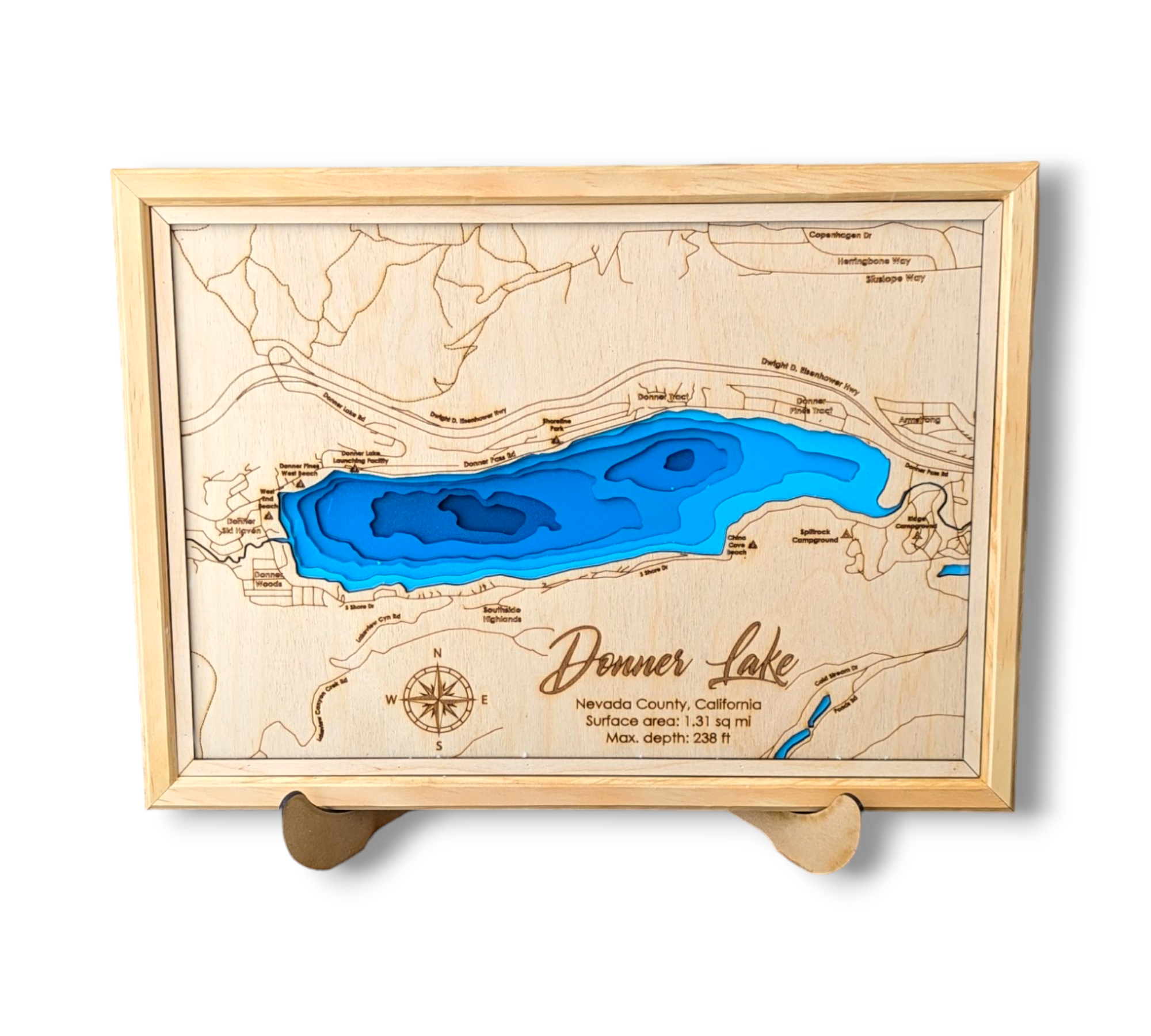 Shadowpine Custom Order | Donner Lake Art | Donner Bathymetry Map | Various Sizes